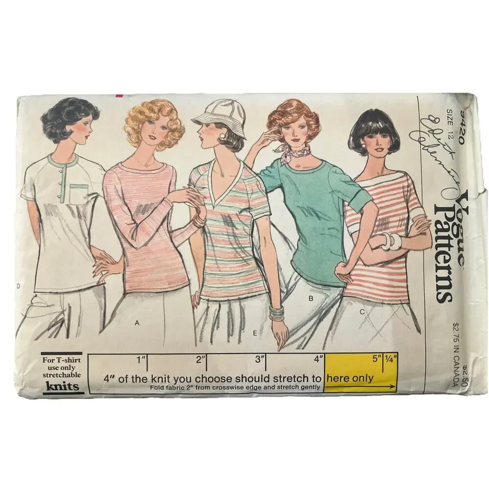 VOGUE 9420 Pattern MISSES SIZE 12 Loose Fitting Pullover T-SHIRT TOP Uncut